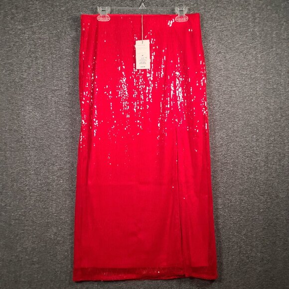 NWT A New Day Women's Red Sequined Pencil Skirt With Slit Size Medium - Picture 1 of 12
